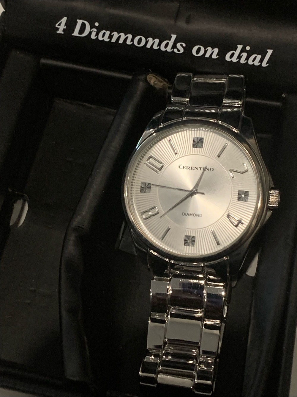 Cerentino Silver-Tone Diamond Accent Watch
